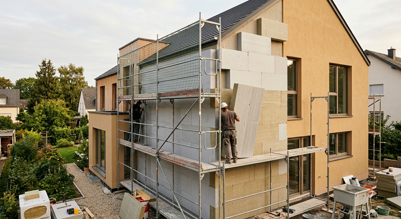 Maison isolée par l'extérieur avec panneaux épais