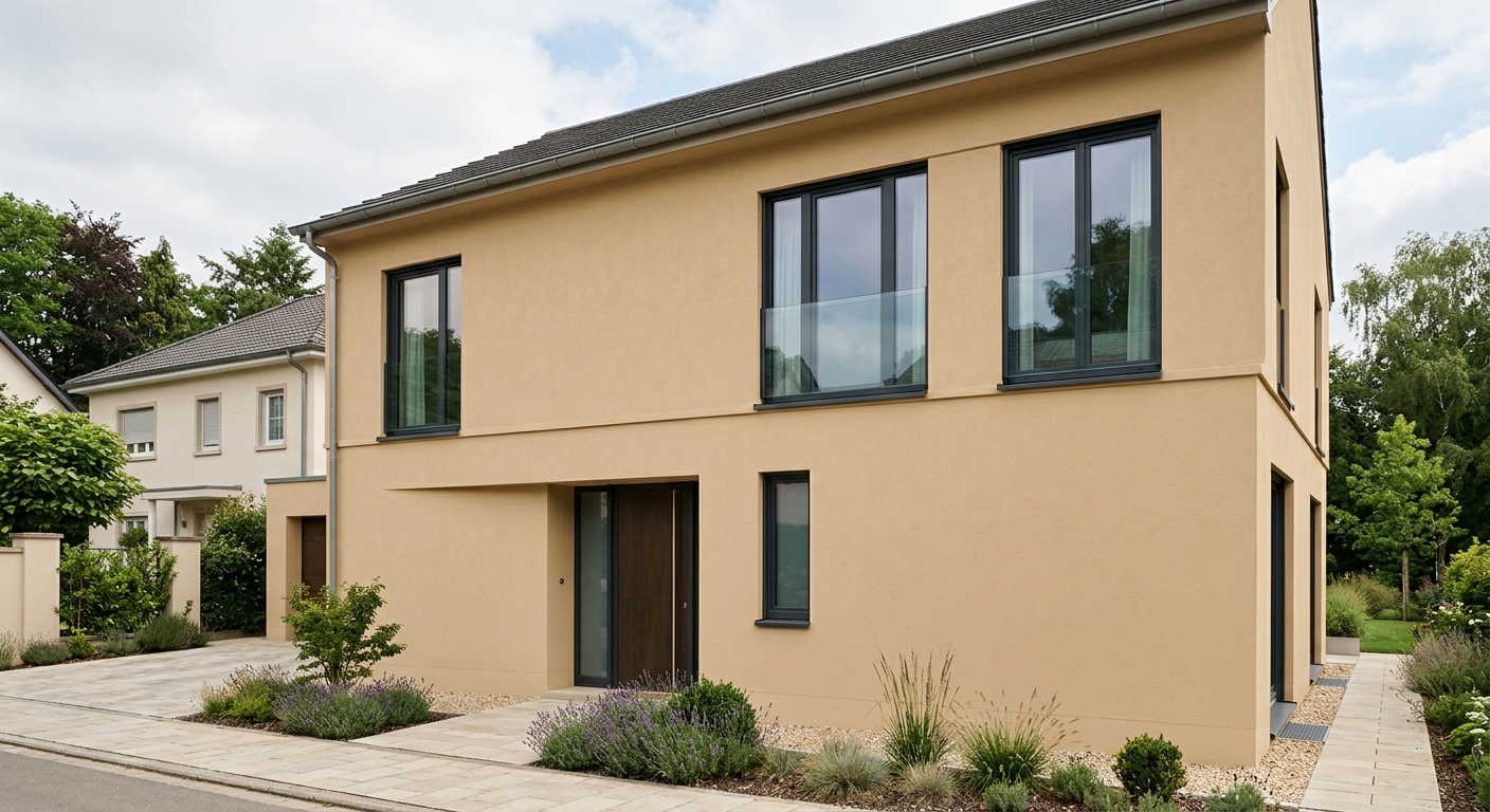 Façade avec enduit de parement fini