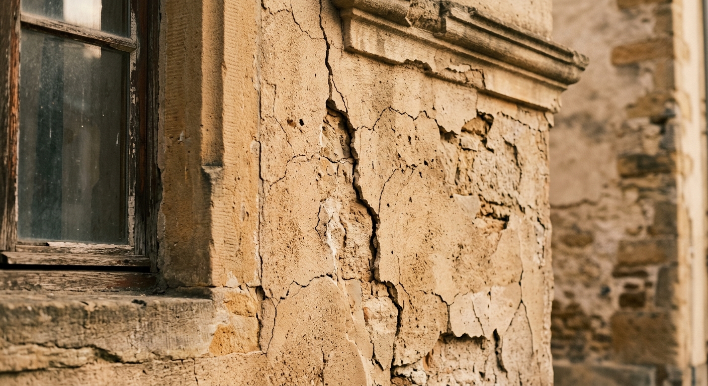 Fissures sur une façade avant réparation