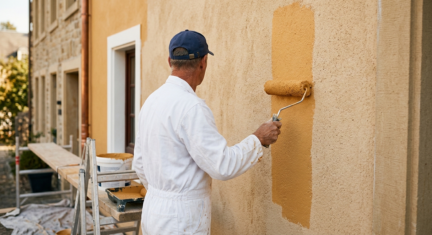 Peinture de façade en cours d'application