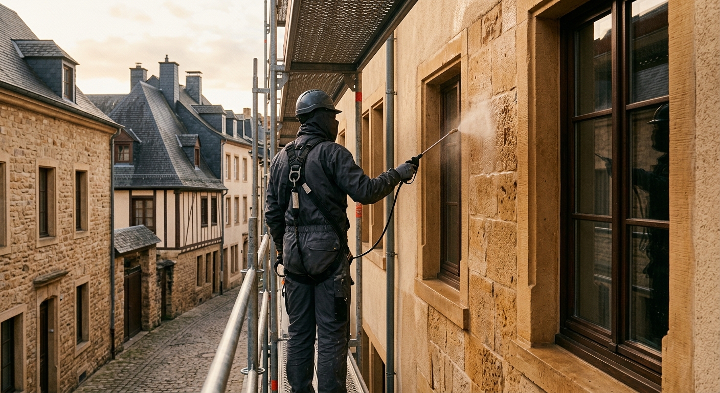 Application d'un traitement hydrofuge sur façade